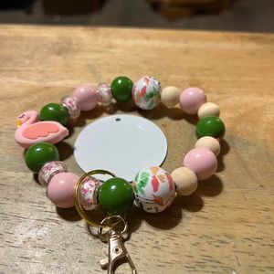 Brand new wood bead keychain wristlet with customizable disc